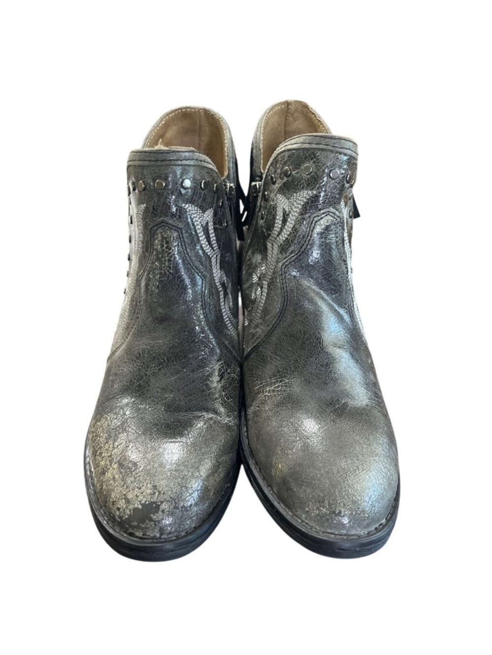 Sterling River Ankle Boots Women Size 8.5 Fringe Leather Western Cowgirl Gray - Picture 4 of 9